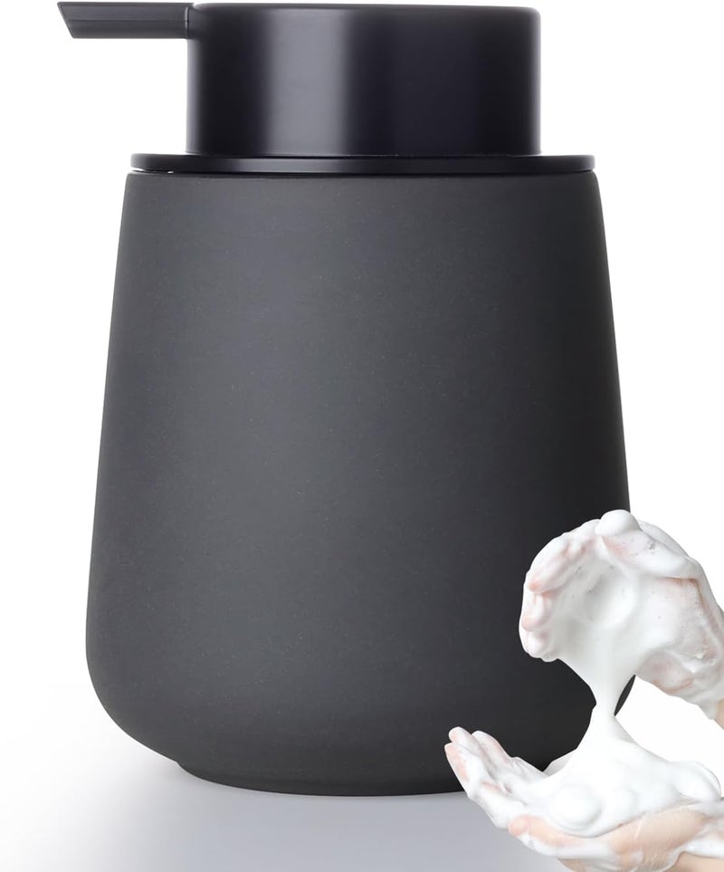 INGOFIN Ceramic Foaming Soap Dispenser - 12oz Foam Hand Soap Dispenser Bathroom, Ceramic Dish Soap Modern Dispenser with Pump for Kitchen, Matte Grey - Image 1